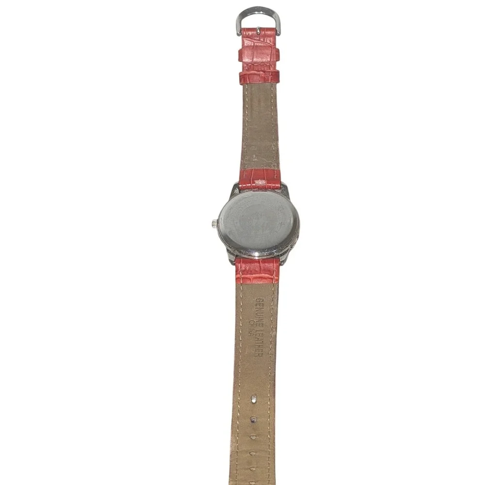 Disney Parks Mickey Minnie Christmas Watch Red Leather Crystal Bezel Japan‎ Movt